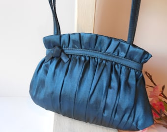 Shimmery Blue Evening Bag, Vintage Blue Handbag, Special Occasion Bag, Mother of Bride Bag EB-0761