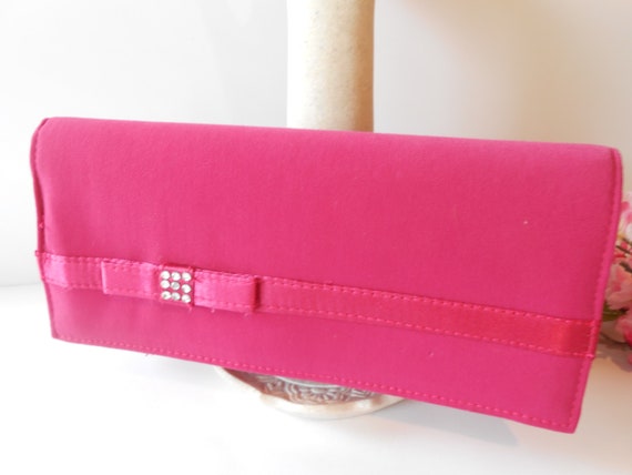 Raspberry Taffeta Clutch Evening Bag, Vintage Ras… - image 2