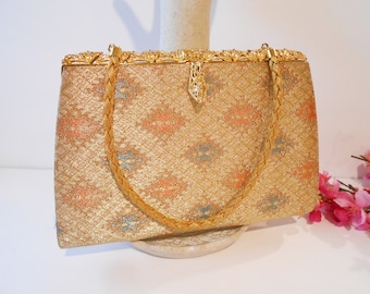 Gold Metallic Evening Bag, Beaded Clutch Bag, EB-0220