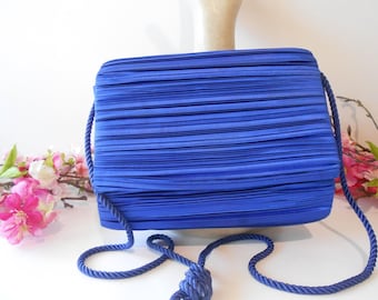 Vintage Blue Taffeta Clutch, Shoulder Strap EB-0780