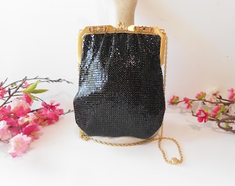 Vintage Whiting Davis Black Mesh Clutch, Glam Evening Bag EB-0488
