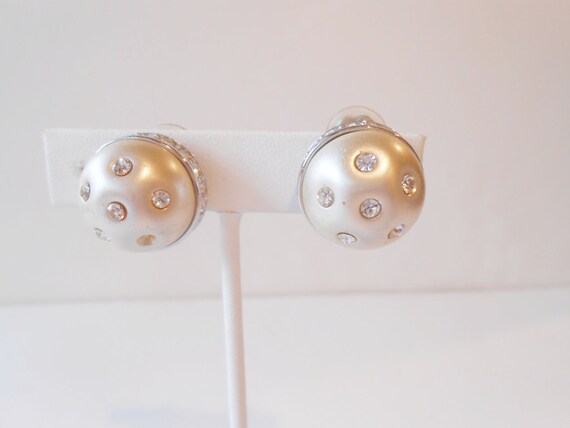 Pearl Rhinestone Earrings, Wedding Bridal Earring… - image 1