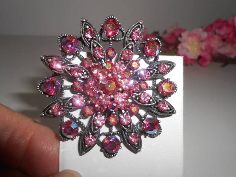 Vintage Pink Brooch Pink Rhinestone Costume Jewelry Etsy