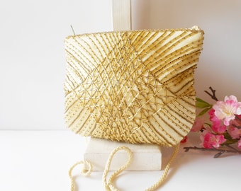 Vintage Gold Beaded Evening Bag, Gold Bead Clutch Bag, Cocktail Purse, Special Occasion Bag EB-0039