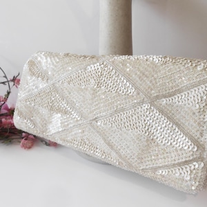 White Beaded Wedding Purse, Beaded Bridal Clutch Bag, Brides Purse, White Evening Bag EB-0732