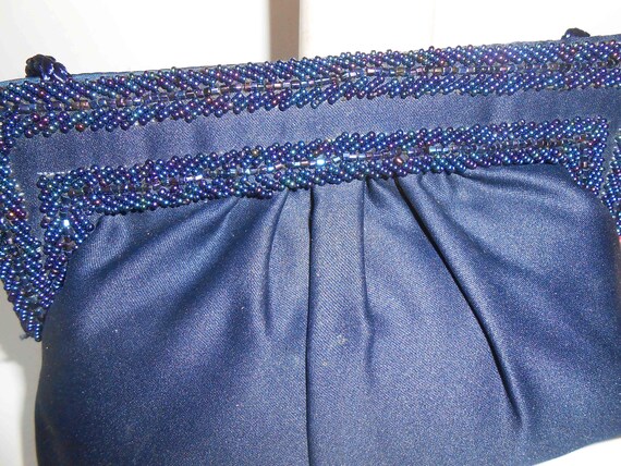 Vintage Blue Beaded Handbag, Blue Bead Clutch Pur… - image 5