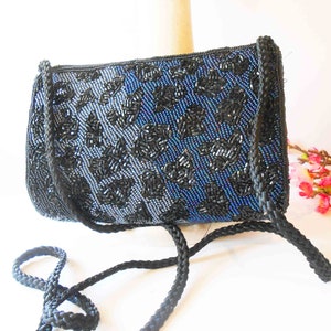 Bolso de noche con cuentas negro azul vintage, bolso de embrague con cuentas, bolso para ocasiones especiales, después de cinco monedero EB-0622