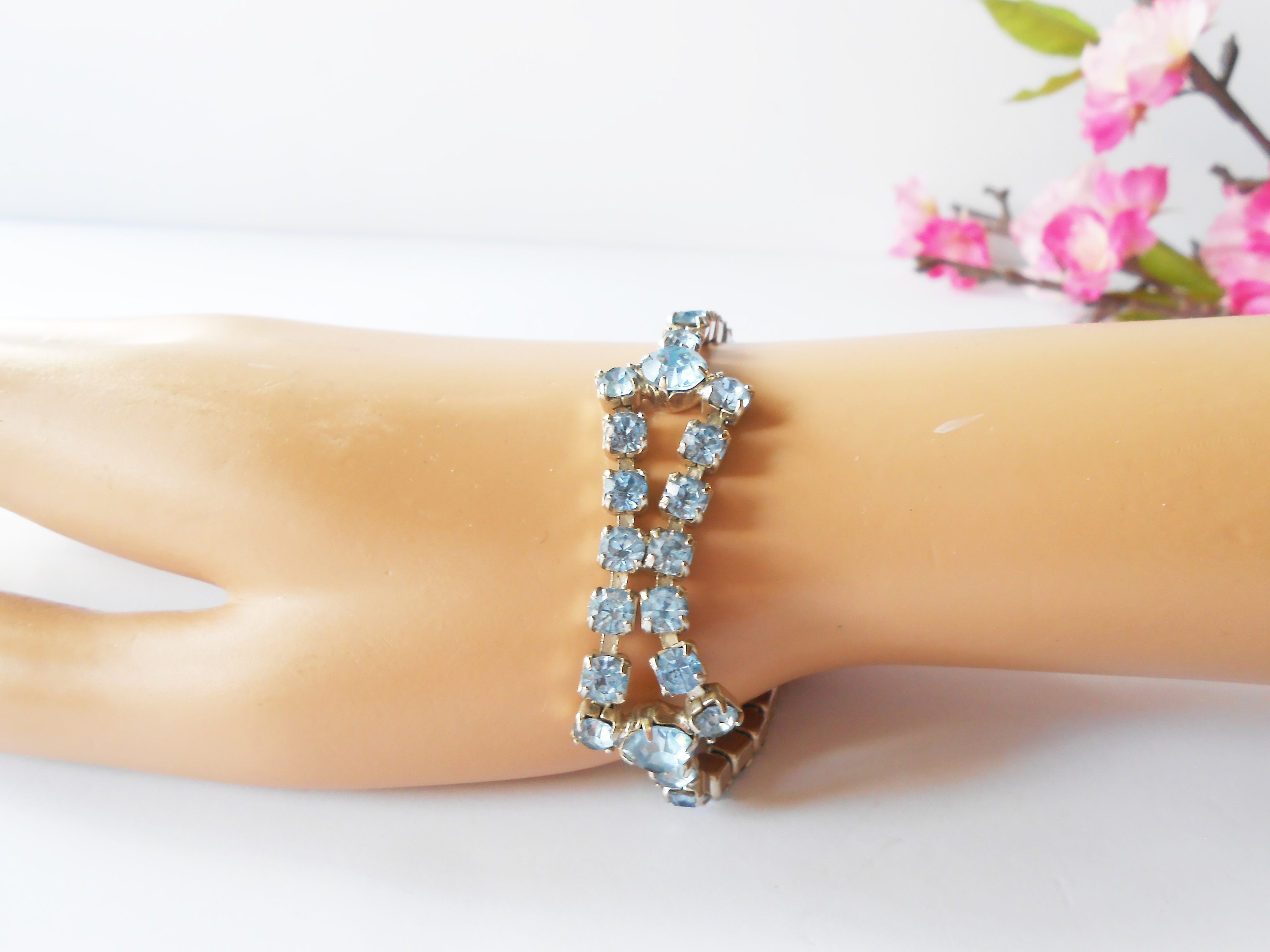 人気商品ランキング Vintage for Blue Something Bracelet, Rhinestone Blue 1950's その他
