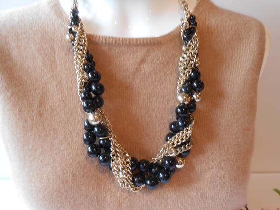 Vintage Black Gold Necklace, Multi-Strand Gold an… - image 5