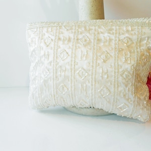White Beaded Wedding Purse, White Evening Bag, Beaded Bag for Bride, White Bead Clutch Bag, Bridal Handbag EB-0648