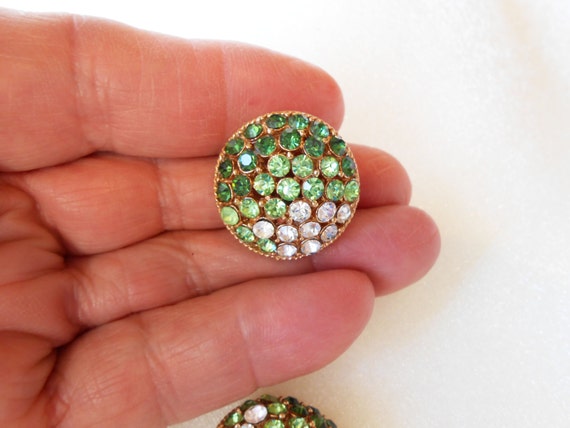 Vintage Green Rhinestone Earrings, Glamorous Gree… - image 5