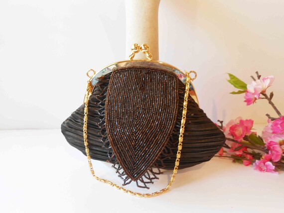 Brown Beaded Evening Bag, Small Beaded Handbag, B… - image 7