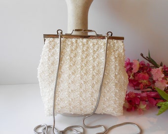 White Bridal Purse, White Evening Bag, Embroidery Brides Purse, White Bridal Bag, EB-0126