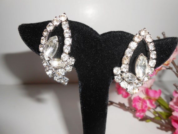 Vintage Rhinestone Earrings, Glamorous Statement … - image 1