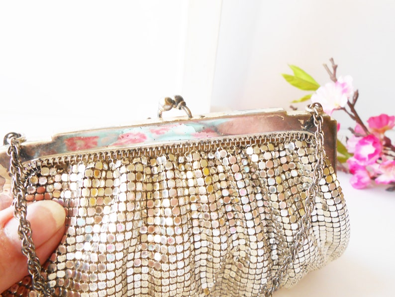 Wife Birthday Gift EB-0441 Special Occasion Bag Wedding Handbag Vintage Whiting Davis Silver Mesh Evening Bag