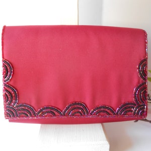Red Beaded Evening Bag, Vintage Red Clutch Purse, Red Holiday Handbag, EB-0759