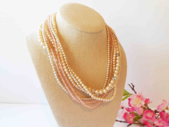 Pearl Necklace Blush Pink Beads, Vintage 80's Pea… - image 7