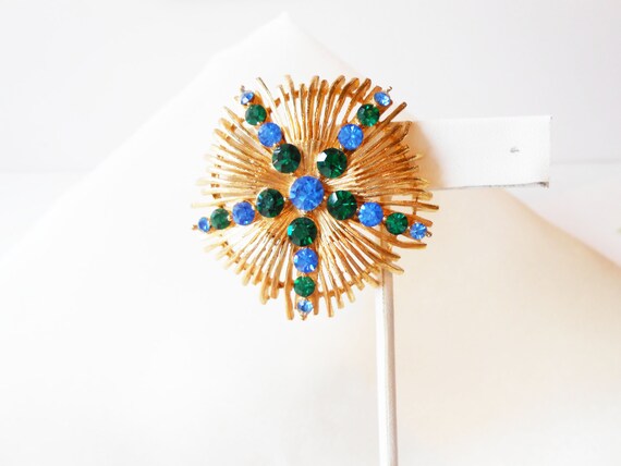 1950's Blue Green Brooch, Colorful Lisner Brooch,… - image 5