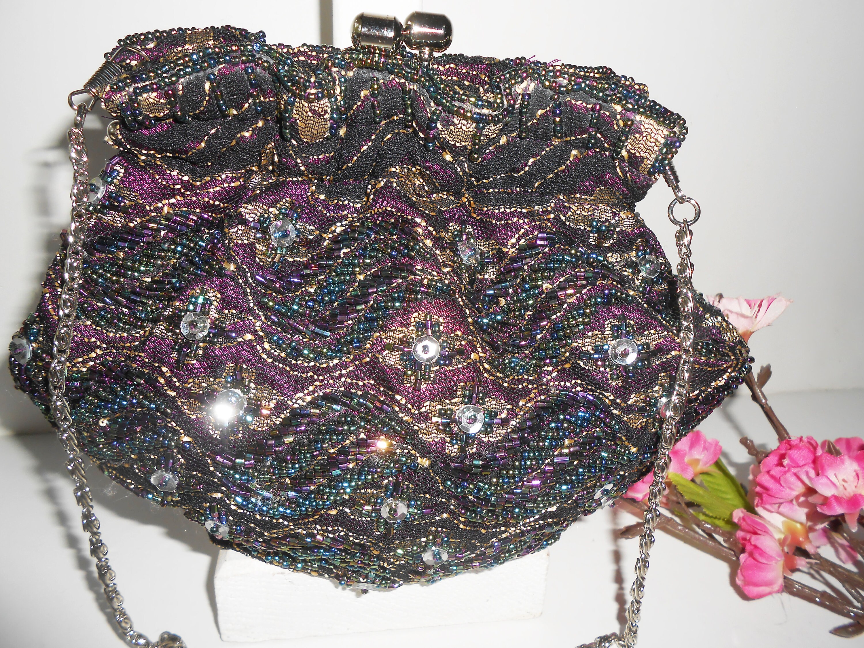 Vintage Beaded Evening Bag Glamorous Plum Teal Beading | Etsy