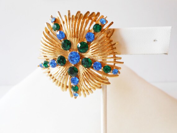 1950's Blue Green Brooch, Colorful Lisner Brooch,… - image 2