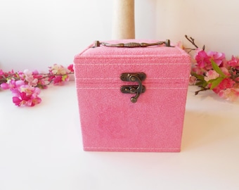 Estuche para joyas de tela de gamuza rosa, estuche de viaje,