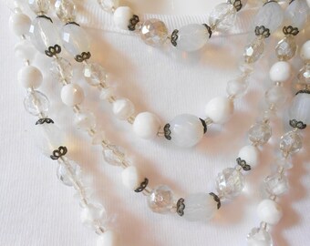 1970's Bead Necklace Pastel Colors, Four Strand Beads