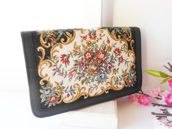 Vintage Beaded Tapestry Evening Clutch Bag
