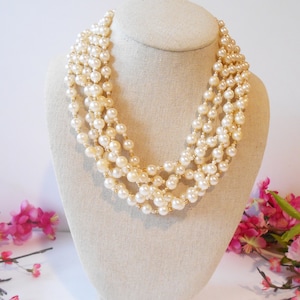 Vintage Pearl Necklace, Six Strand Pearls, Jewelry Gift for Her, Wedding Jewelry