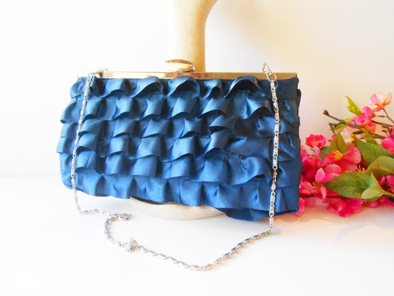Blue Taffeta Evening Bag, Blue Clutch Handbag, Ev… - image 2