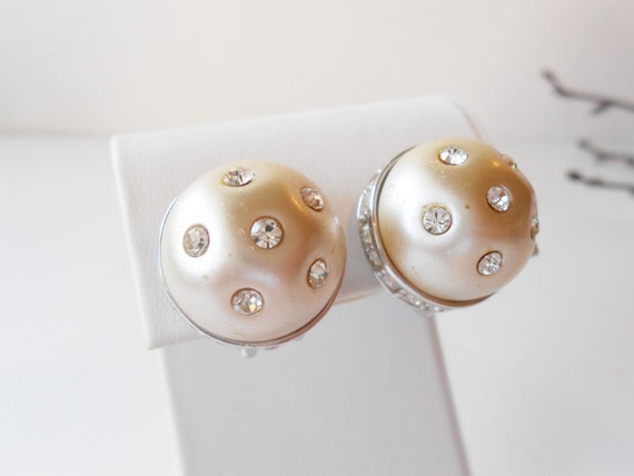 Pearl Rhinestone Earrings, Wedding Bridal Earring… - image 2