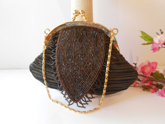 Brown Beaded Evening Bag, Small Beaded Handbag, B… - image 6