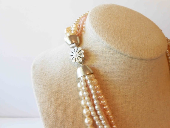 Pearl Necklace Blush Pink Beads, Vintage 80's Pea… - image 9