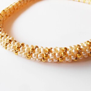 Vintage Pearl Choker Necklace, Gold Bead Rope, 16.5 Inch image 1