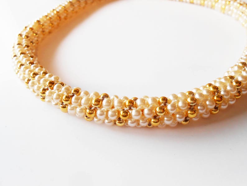 Vintage Pearl Choker Necklace, Gold Bead Rope, 16.5 Inch image 1