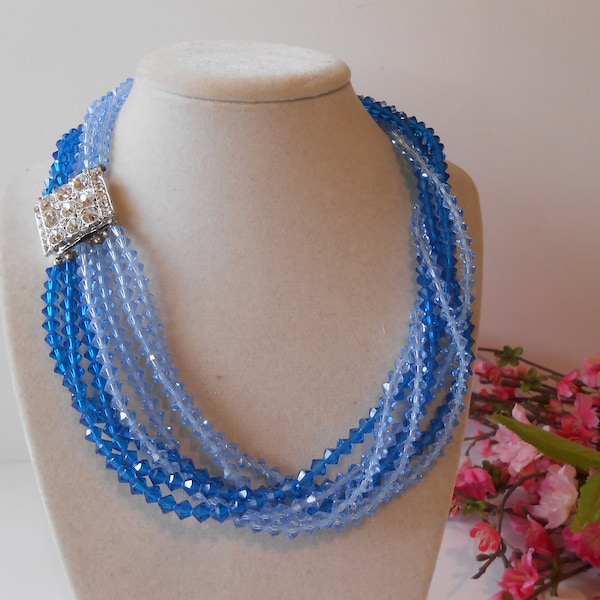 Blue Crystal Bead Necklace Etsy