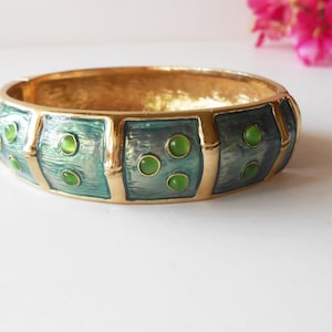 Stunning Lily Pulitzer Beaded Cuff Bracelet, Teal Green, Signed Lily Pulitzer, Hinged Cuff Bracelet, Colorful Bead Bracelet, Jewelry Gift