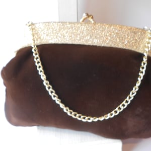 Vintage Brown Evening Bag, Velvet Bag, Sparkly Gold Trim, Special Occasion, After Five Purse EB-0756