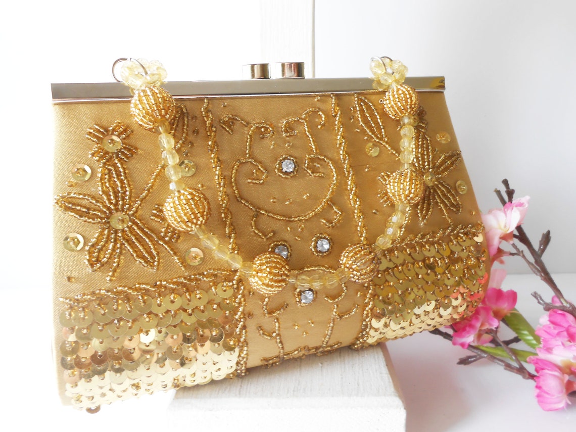 Vintage Gold Evening Bag Glamorous Gold Beaded Handbag | Etsy