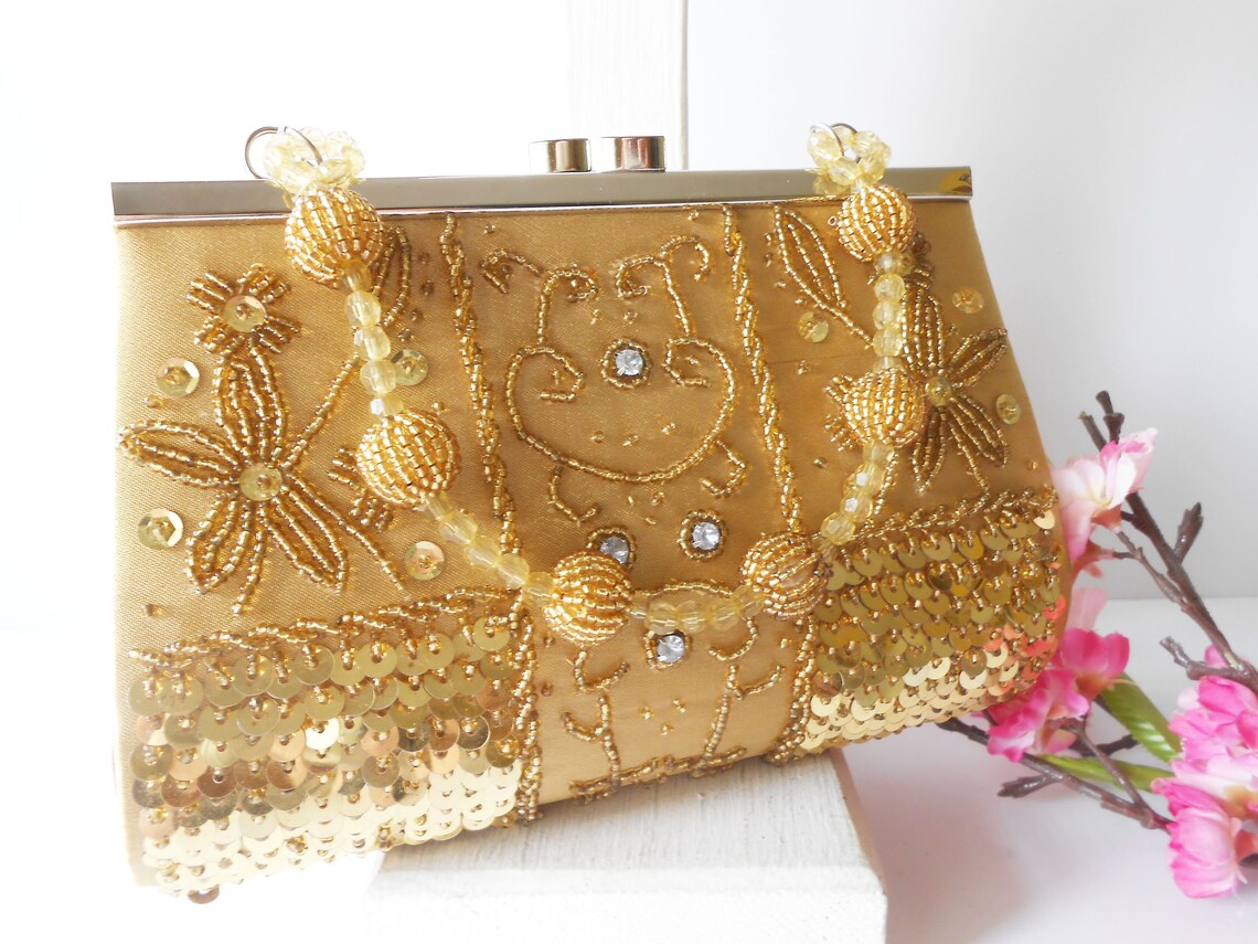 Vintage Gold Evening Bag Glamorous Gold Beaded Handbag Etsy