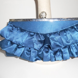 Bolso de noche de tafetán azul, acentos de diamantes de imitación, adorno de cuentas, bolso de embrague azul, bolso de madre novia, bolso de ocasión especial EB-0033