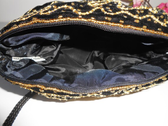 Vintage Black Evening Bag, Gold and Black Pouch H… - image 4