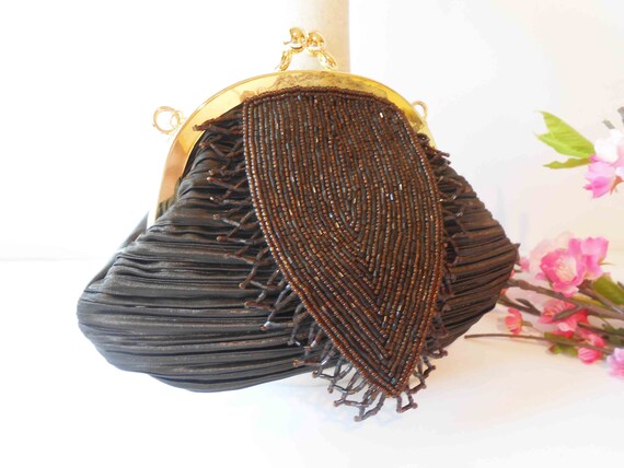 Brown Beaded Evening Bag, Small Beaded Handbag, B… - image 5