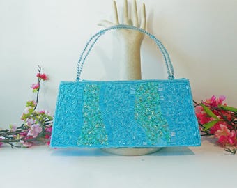 Aqua Beaded Evening Clutch Bag, Special Occasion EB-0660