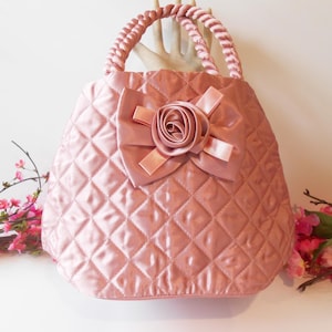 1Pink Satin Evening Bag, Floral Accents, Special Occasion, Cocktail Purse, Gift for Her, Birthday Gift Her  EB-0750