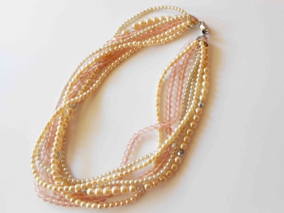 Pearl Necklace Blush Pink Beads, Vintage 80's Pea… - image 10