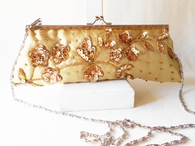 Vintage Gold Evening Bag Gold Bead Handbag Beaded Clutch Etsy