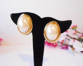 Vintage Pearl Earrings, Large Pierced earrings
