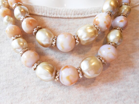 Pearl Bead Necklace, Pastel Marble Bead Accents, … - image 3