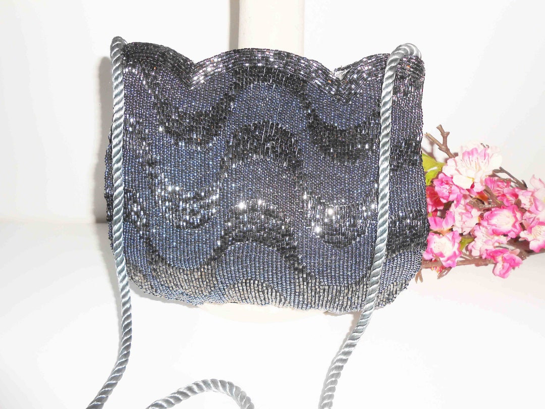 Grey beaded clutch bag sale