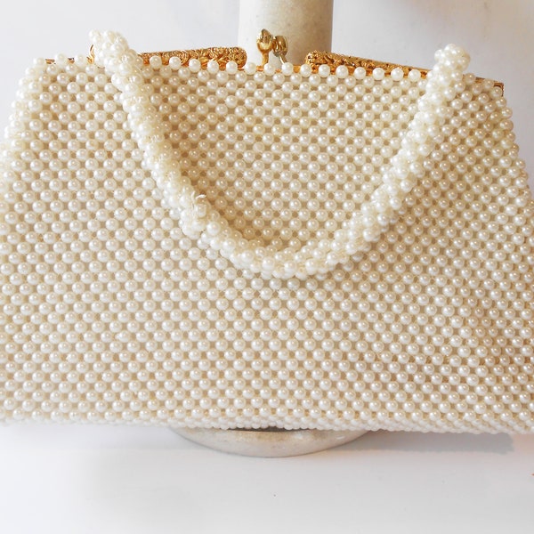 Pearl Beaded Wedding Purse, Pearl Beaded Purse, Purse for Bride, Bridal Handbag, White Evening Bag, Wedding Purse EB-0553